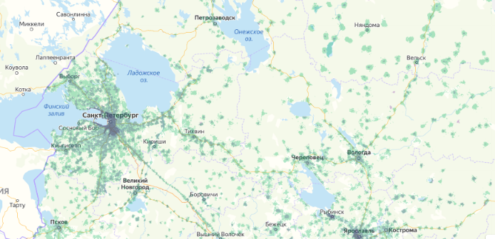 Зона покрытия МТС на карте Йошкар-Ола 